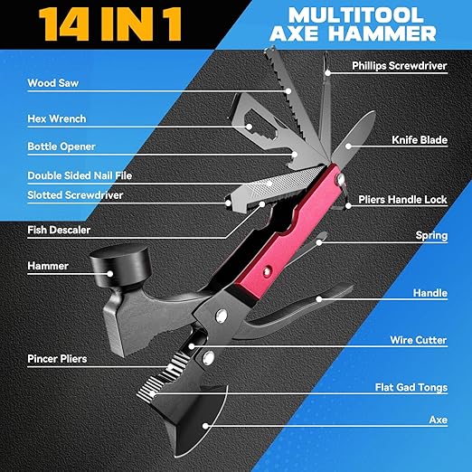 Gifts for Men, 15 in 1 Multitool Axe for Camping Hunting Hiking, Gifts for Dad, Men, Husband, Him, Father, Birthday Gadgets Idea for Him Husband Boyfriend