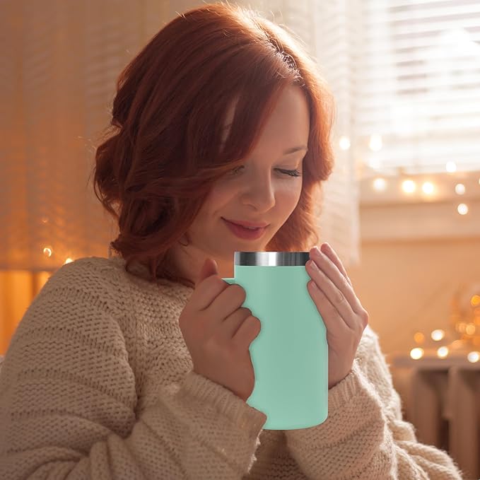 DOMICARE 24oz Mug with Handle and Lid, Stainless Steel Coffee Mug, Travel Mug with Handle, Double Wall Vacuum Coffee Tumbler, Reusable Insulated Cup, Mint Green, Pack 4