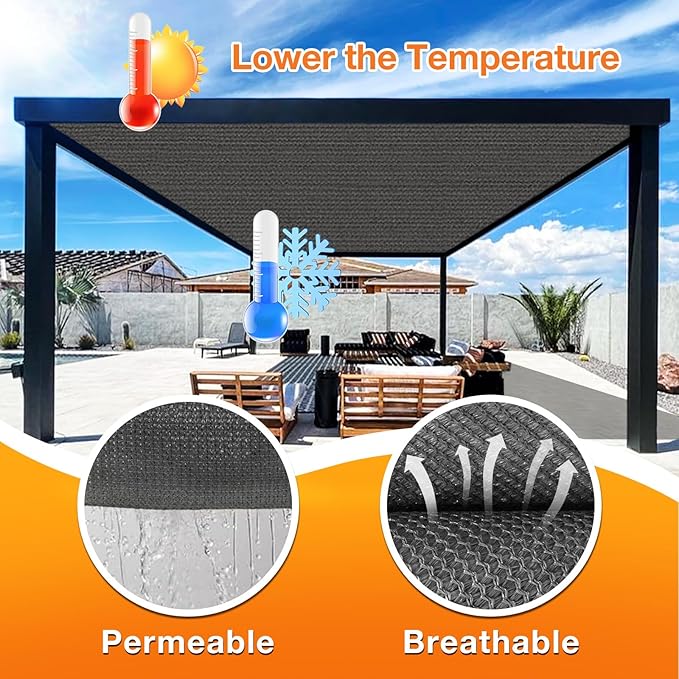 Artpuch Outdoor Pergola Shade Cover 8x13 FT Sun Shade Cloth with Grommets Dark Grey 90% UV Protection Canopy Patio Privacy Screen (Customized Available)