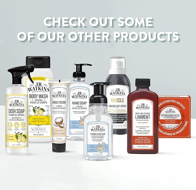 J.R. Watkins Foaming Hand Soap with Pump Dispenser, Moisturizing Foam Hand Wash, All Natural, Alcohol-Free, Cruelty-Free, USA Made, Ocean Breeze, 9 fl oz, 3 Pack