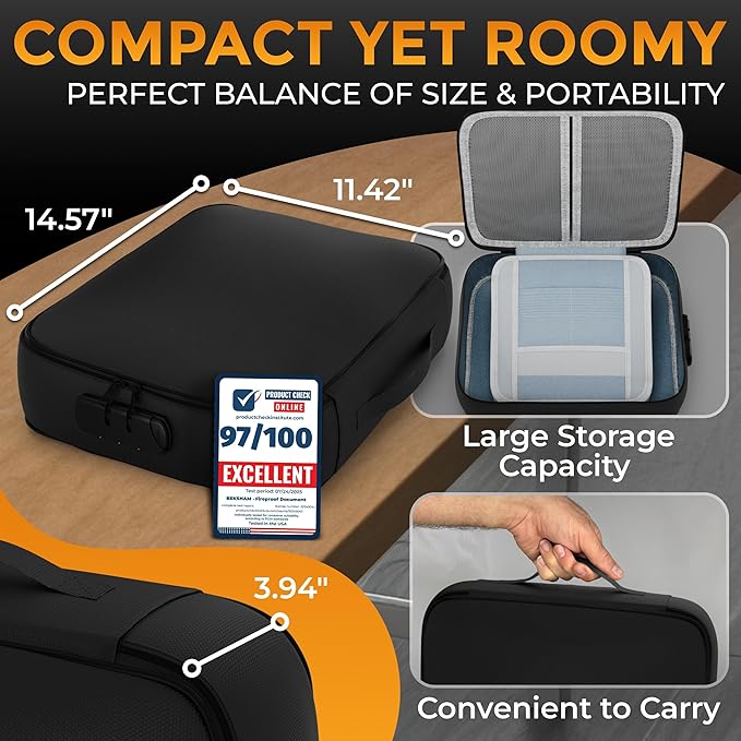 Fireproof Document Bag Waterproof Organizer Box With Lock 3 Layer File Storage Soft Case For Passport Ledger Papers Certificate Cash Files Important Documents Portable Secure Safe Home Travel Office