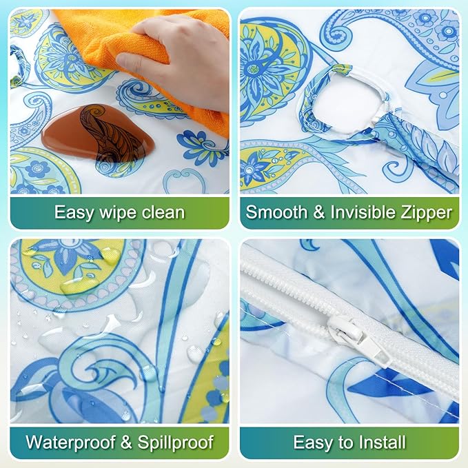 2 Pcs Round Outdoor Tablecloth with Umbrella Hole - Anti-wrinkle Polyester Tablecloth with Elastic Zipper Table Cover for Summer Patio Camping Party(45''-53'',Paisley, Floral Circle)