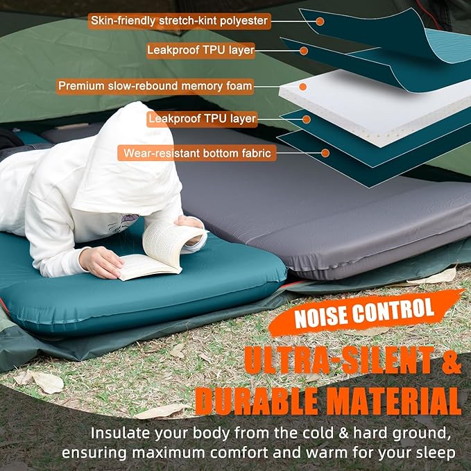 Self Inflating Sleeping Pad with Electric Pump, TPYOCQU 3.15" Memory Foam Camping Mattress Sleeping Mat with Pillow, Easy Inflate&Deflate 9.5 R-Value Insulated Camping Pad Mattress for Travel Car Tent