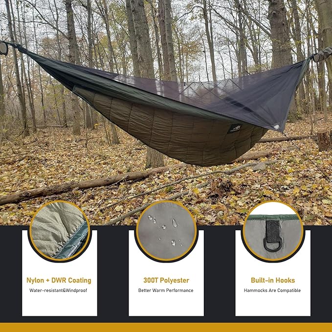 AYAMAYA Single & Double Hammock Underquilt Full Length Big Size Under Quilts for Hammocks, Camping Backpacking Essential, Winter Cold Weather Warm UQ Blanket Bottom Insulation