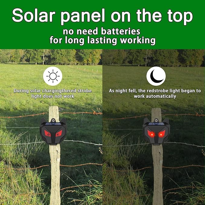 4 Pack Solar Deer Repellent Outdoor, Skunk Repellent for Yard, Squirrel Repeller Devices with Red Lights, Waterproof Wild Nocturnal Animals, Cat, Wolf, Hawk, Coyote, Fox, Raccoon, Snake, Rabbit