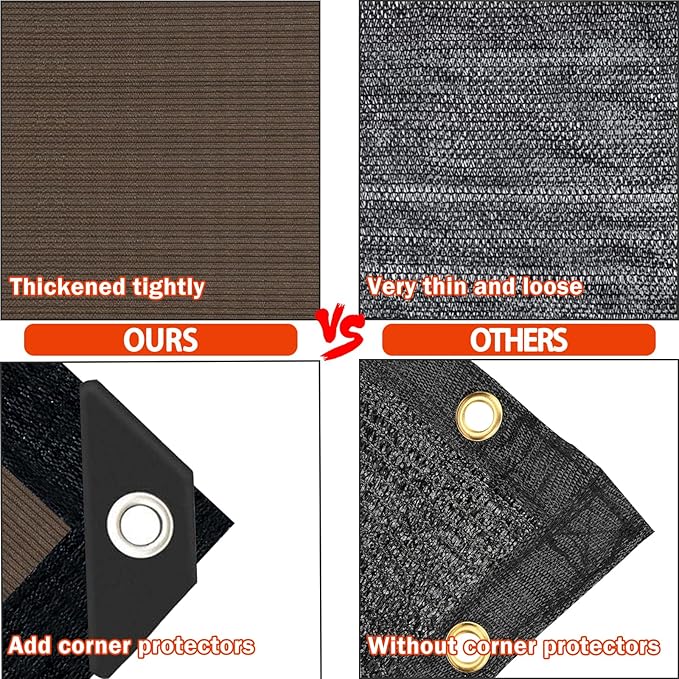 Mocha Sun Shade Cloth,Pergola Shade Cover with Reinforced Grommets,90% Shade Fabric Fence Privacy Screen Balcony,Pergola Shade Cover Canopy Garden Carport Porch Deck Patio Shade,10x16FT
