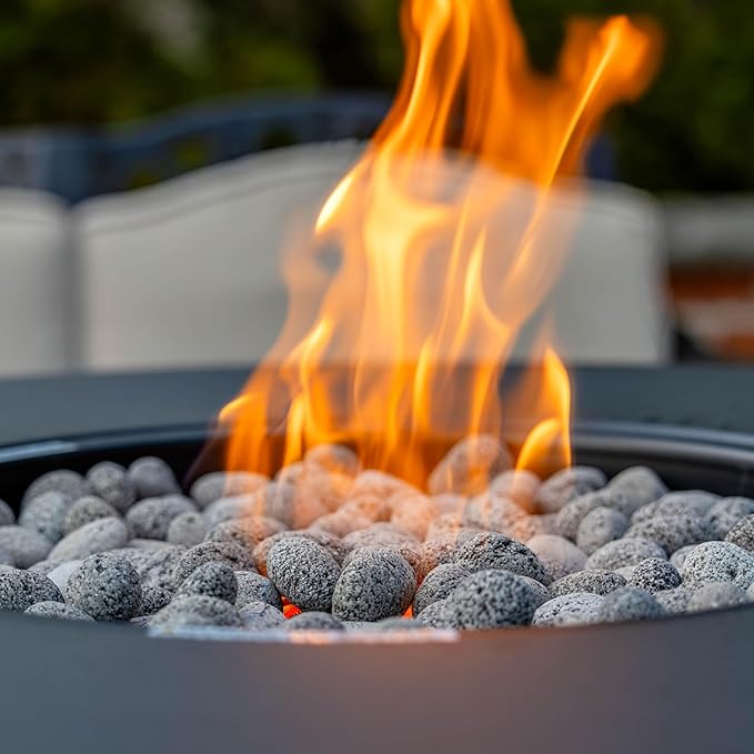 TIKI 28.5-Inch Customizable Propane Fire Pit, 40,000 BTU Outdoor Gas Fire Pit with Lava Rocks & Burner Cover – Modern Black Design for Patio, Backyard, and Outdoor Spaces