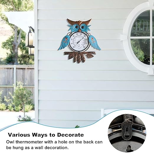 Outdoor Thermometer for Patio - Owl Garden Stake Thermometer with Wind Spinner Design - 60 inch Outside Temperature Gauge for Yard - Easy to Read, Durable & Weatherproof - Garden Decor
