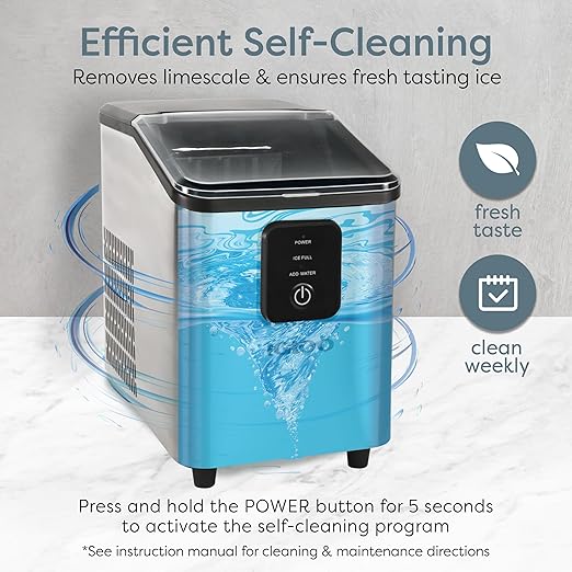 Igloo Self-Cleaning Countertop Ice Maker - Compact and Portable - Creates 26 lbs. Per Day, 8 Pieces Ready Every 7-8 Minutes - Includes Ice Scoop and Basket - Stainless Steel