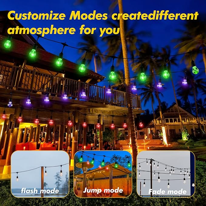 Auroraworld Outdoor String Lights RGB, 48FT Dimmable Patio String Lights with Shatterproof Edison Bulbs, Remote, Commercial Lights for Cafe, Patio, Yard, Party