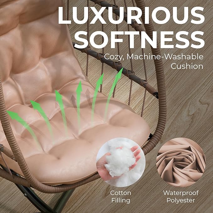 Econohome Hanging Egg Chair with Stand - Indoor/Outdoor Swing Hammock Chair with Plush, Washable Cushions, 350LBS Capacity, Ideal for Relaxation in Bedrooms, Balconies, Gardens, and Patios