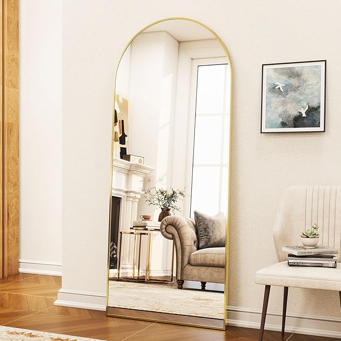 Gold Arched Full-Length Mirror, 24"x68" Arched Floor Mirror with Stand, Wall-Mounted for Bathroom, Dressing Room - Hanging or Leaning - Full Body Mirror for Bedroom