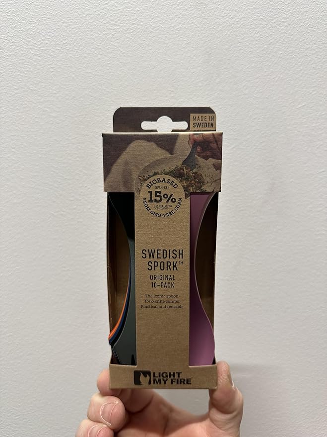 Light My Fire Spork Original 10-Pack 3-in-1 Camping Spoon Fork Knife Combo Reusable Travel & Camping Utensils Lunch Spork Outdoor Backpacking Hiking Picnic Utensil BPA Free