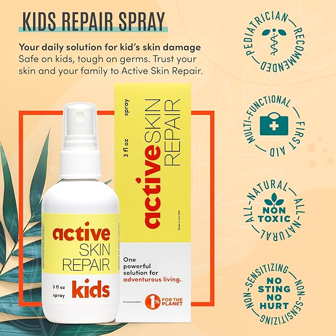 Active Skin Repair Kids First Aid Spray - Non-Toxic & Natural Antiseptic for Minor Cuts, Wounds, Scrapes, Rashes, Sunburns, and Other Irritations (3oz Spray)