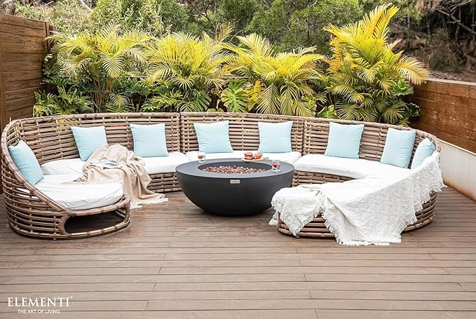 Elementi Lunar Bowl Cast Concrete Fire Table Bundle, Outdoor Fire Pit Fire Table Patio Furniture, Dark Gray (Liquid Propane Gas)