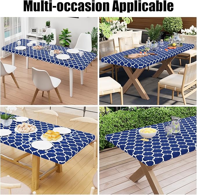 Smiry Rectangle Picnic Table Cover, Waterproof Elastic Fitted Camping Tablecloths for 6 Foot Tables, Wipeable Flannel Backed Vinyl Tablecloth Protector for Indoor, Outdoor (Navy, 30x72 Inches)
