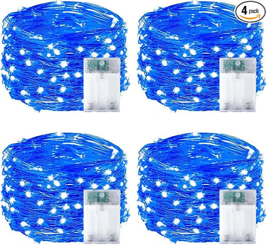4-Pack 50 LED Christmas Fairy Lights Battery Operated with Timer, 16FT Waterproof Starry String Lights Outdoor Indoor Cuttable Fairy Lights for Bedroom Home Wedding Party Christmas Decoration (Blue)