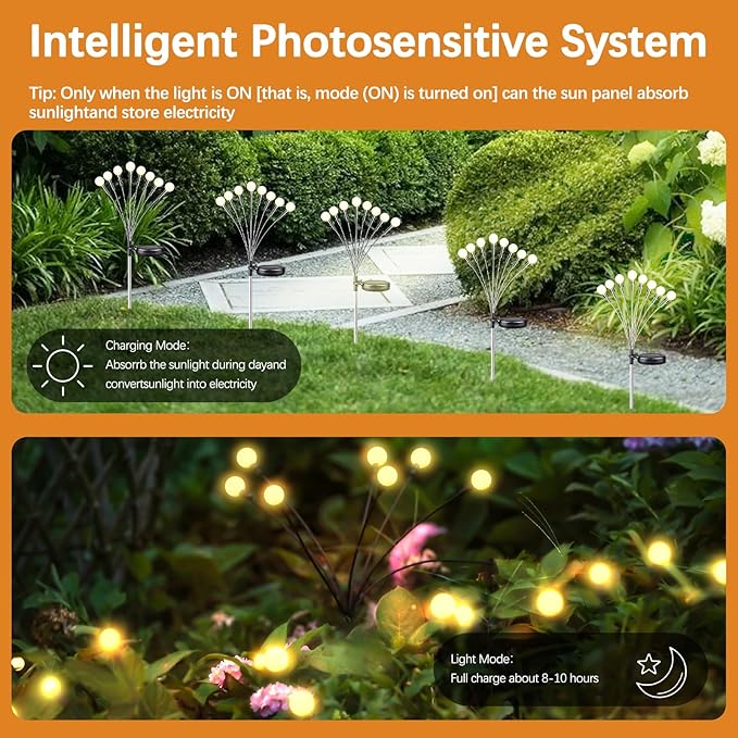 Warm-4Pack 32LED Firefly Warm Changing Lights,Garden Solar Lights Outdoor Decorative,Yard Waterproof Solar (Warm-4pcs)