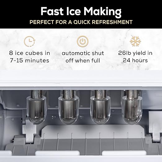Igloo Automatic Self-Cleaning Portable Electric Countertop Ice Maker Machine With Handle, 26 Pounds in 24 Hours, 9 Ice Cubes Ready in 7 minutes, With Ice Scoop and Basket, White