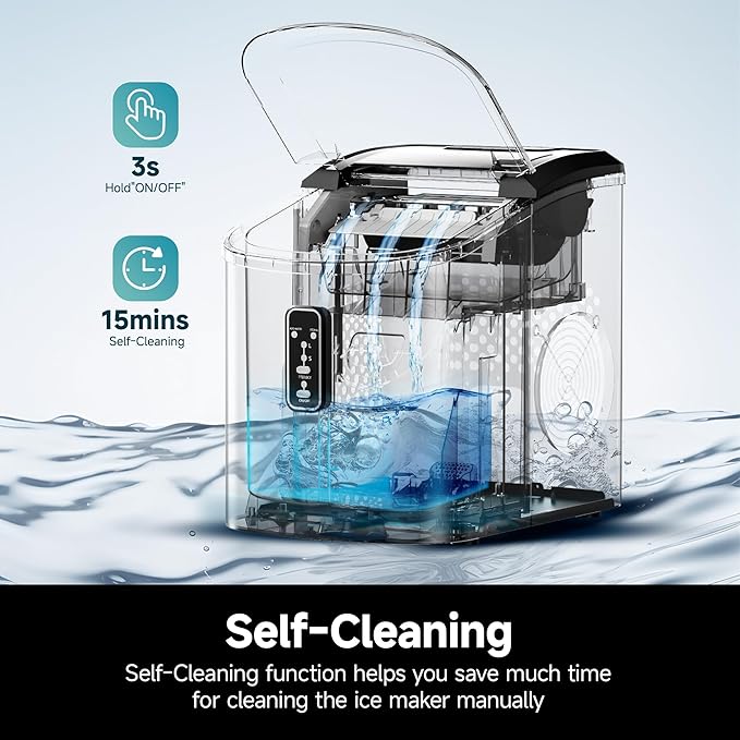 Euhomy Ice Maker Countertop, 9 Cubes Ready in 6 Mins, 26.8 lbs/24H, Self-Cleaning, Potable Ice Maker Machine with Ice Scoop and Basket for Home/Kitchen/Office