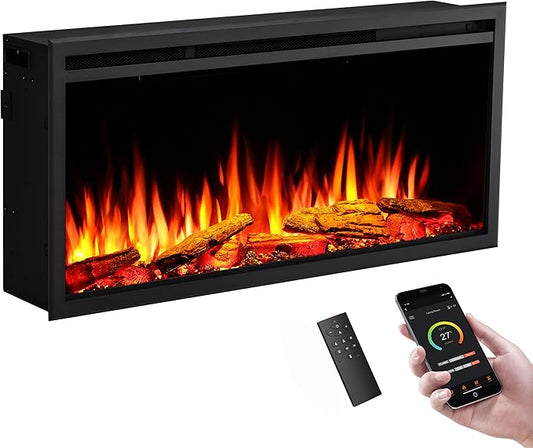 LegendFlame 40" W Smart Wall Mount & in Wall Recessed Electric Fireplace Insert, Heater 750W/1500W, Multi Colors of Flame & Fuel Bed, Alexa/Google Assistant Enabled