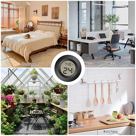 Mini Hygrometer Indoor Outdoor Thermometer Humidity Meter Digital LCD Temperature and Humidity Monitor Humidity Gauge for Greenhouse Humidor Reptile Thermostat Jars Fahrenheit(℉)/ Celsius(℃) 4 Pack