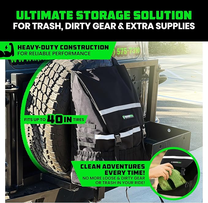 Rhino USA Spare Tire Trash Bag - Ultimate Car Storage Solution For Overlanding Accesories, Firewood, Water, Camping Essentials and More! - Black