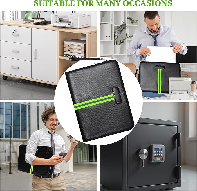 Fireproof Document Bag, 5200℉Fireproof Document box with Lock, Handle and Zipper, Document Organizer for Cash, Legal Documents – Secure Storage for Home, Office & Travel (Black, M)