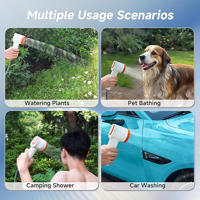 Rocalt Portable Camping Shower with Filtration, Handheld Electric Shower with LED Light and USB-C, Integrated Design of Water Pump, IPX6 Waterproof Outdoor Shower for Hiking, Pet Cleaning, Travel, Car