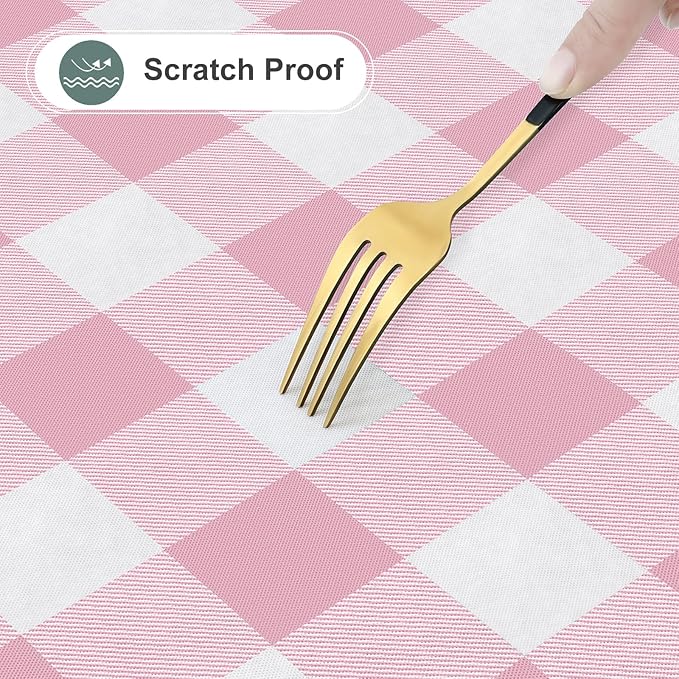 misaya Rectangle Waterproof Vinyl Table Cloth, Buffalo Flannel Backed Tablecloth, Wipeable Plastic Table Cover for Dinner, Kitchen, Outdoor (54" x 78", Pink and White)