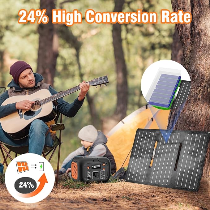 Portable Solar Generator, 150W Portable Power Station with Foldable 30W Solar Panel, 110V Pure Sine Wave 97Wh Lithium Battery Pack with Multi-Port LED Flashlights for Home Camping Hurricane Emergency