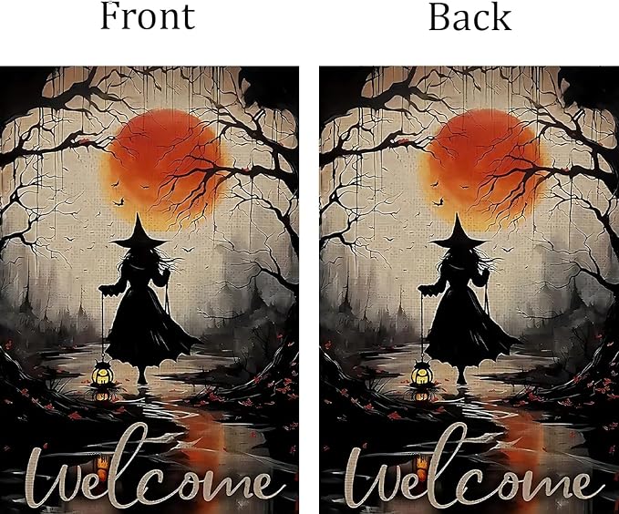 Halloween Garden Flag for Outside 12x18 Inch Double Sided, Witch Small Yard Flags for Outside, Outdoor Welcome Flag Front Porch Decorations for Home