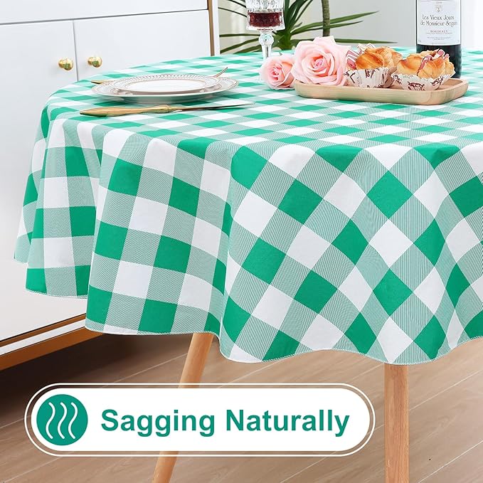 misaya 2 Pack Waterproof Vinyl Table Cloth, Buffalo Flannel Backed Tablecloth, Wipeable Plastic Table Cover for Dinner, Kitchen, Outdoor (60", Green & White)