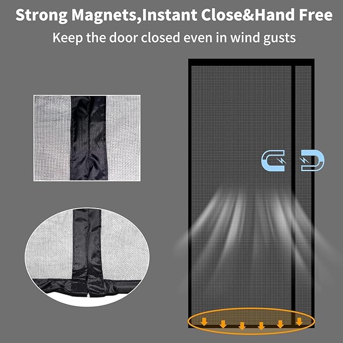 Fiberglass Magnetic Screen Door, Sunmoxia Reversible Left Right Side Opening Heavy Duty Reinforced Mesh Auto-Closing Door Curtain, Fits Doors up to 36" x 82"