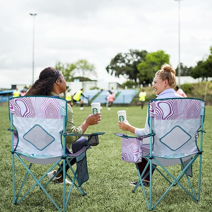 Nazhura 4 Pack Folding Camping Chair with Cooler Pouch, Mesh Backrest and Cup Holder Pocket (Flower, 4 Pack)