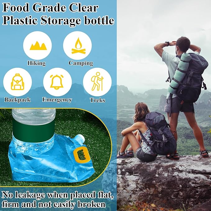 Tessco 12 Pack 1.3 Gallon Collapsible Water Storage Bag Water Container Bag Emergency Jug Foldable Plastic Storage Pouch Freezable Carrier Tank for Outdoor Sport Camping(Blue,Modern)