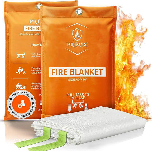 Emergency Fire Blanket 40"x40" (2-Pack) – Fireproof Survival Blanket for Home, Kitchen, RV & Camping – Smothers Grease & Electrical Fires – Reusable, Pet & Family Safe Fire Safety Gear