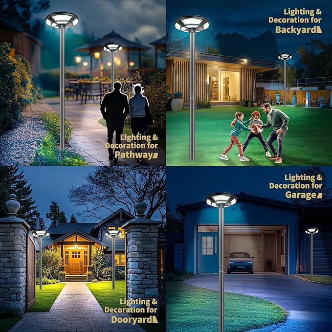 Outdoor Solar Lamp Post Light with Motion Sensor, Dusk to Dawn IP65 Waterproof, 750 LEDs Solar Powered Lamp Pole Light Fixture with Remote for Garden, Yard, Pathway, Street Outdoor Lighting
