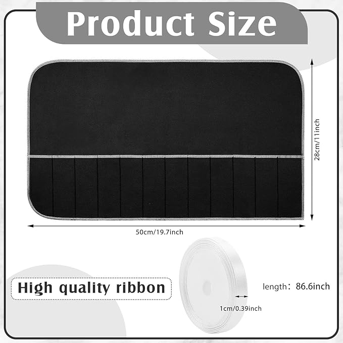 12 Pcs Anti Tarnish Silver Storage Bags Silver Storage Cloth Felt Flatware Organizer Anti Tarnish Protector Bags Place Setting Roll with White Ribbon for Kitchen Cutlery Utensils