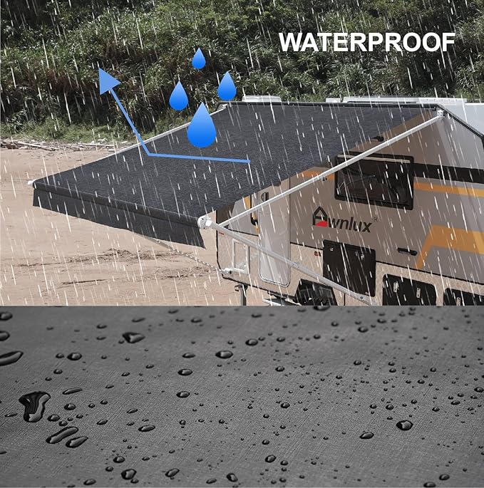 AWNLUX-RV Awning Fabric Replacement - Heavy Duty Weatherproof 4-Ply Vinyl Camper Awning Fabric - Universal Outdoor Canopy for Camper, Trailer, and Motorhome Awnings - Solid Black - 17' (Fabric 16'2")