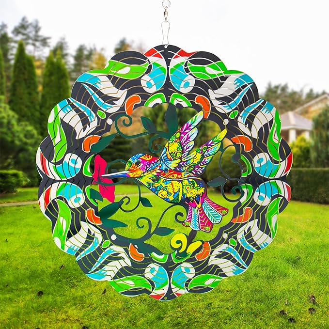 Hummingbird Large Metal Wind Spinners - Hummingbird Gifts for Women Mom Grandma Wife,15 Inch Hanging Wind Spinner for Outdoor & Indoor Decorations, Wind Spinner for Christmas Ornament Gifts