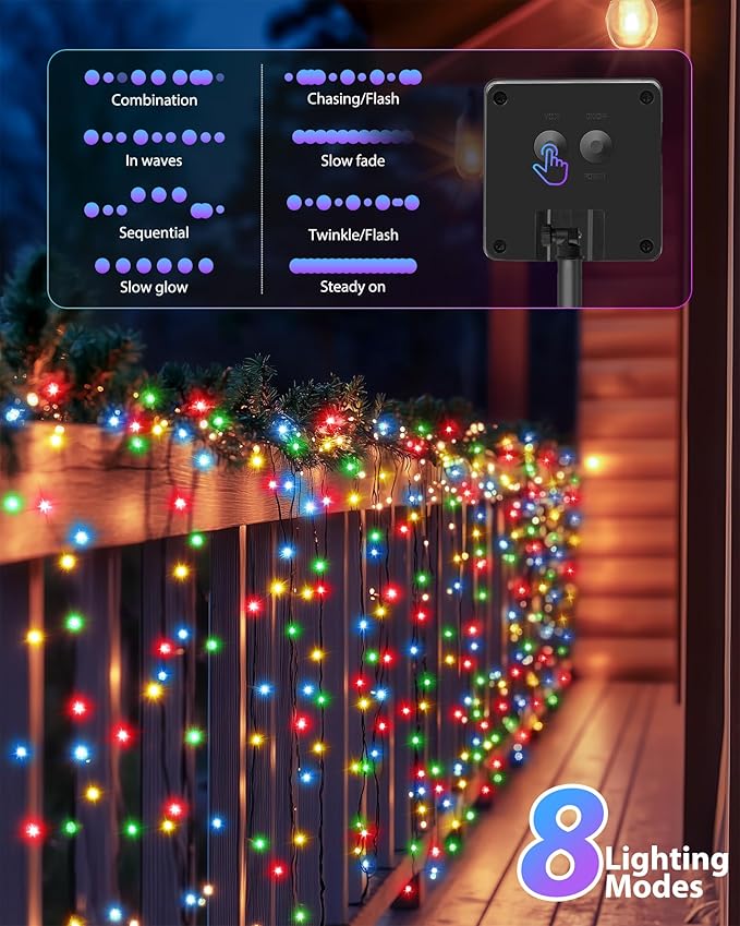 Brightown 120 LED 48 FT Solar String Light for Outside, Solar Powered with 8 Lighting Modes IP65 Waterproof String Lights for Patio Garden Tree Party Yard Decoration (Multicolor)