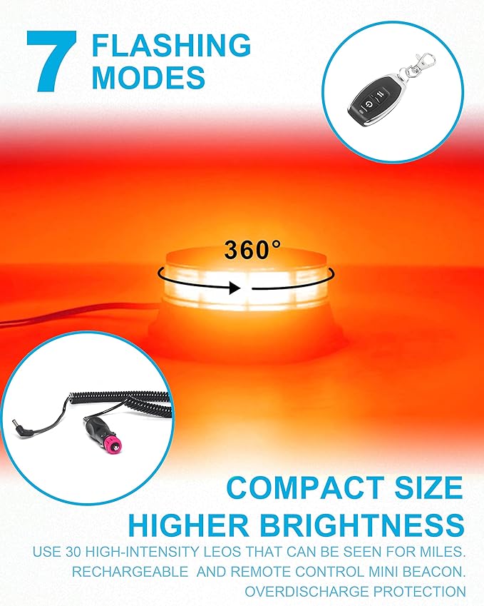 Agrieyes Amber Beacon Light 4.2Inch, Flashing Safety Warning Lights Permanent/Magnet Mount (Red, Remote)