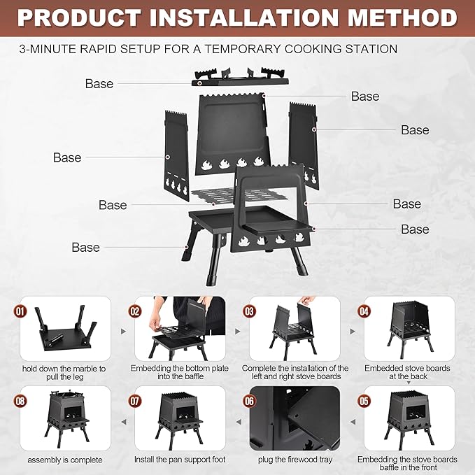 Wood Burning Stove, Camping Wood Stove, Small Portable Cast Iron Wood Stove: Compact Outdoor Cooking Solution with Carrying Bag (Small)