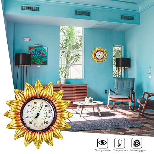 MUMTOP Outdoor Thermometers for Patio - Indoor Outdoor Thermometer, Sunflower Wall Thermometer Wireless for Garden Home Decor
