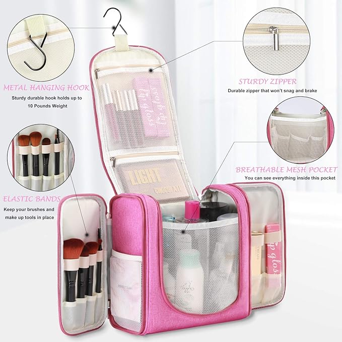 Hanging Toiletry Bag Extra Large Capacity | Premium Travel Organizer Bags For Men And Women | Durable Waterproof Nylon Bathroom, Shower, Makeup Bag For Toiletries, Cosmetics, Brushes