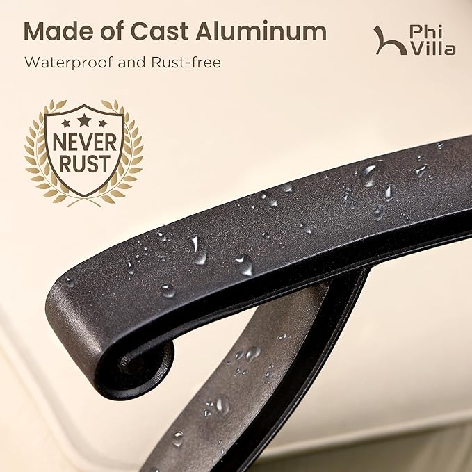 PHI VILLA Outdoor Swivel Bar Stools Set of 4, Cast Aluminum Patio Pub Height Bar Stool & Chairs with Seat Cushion