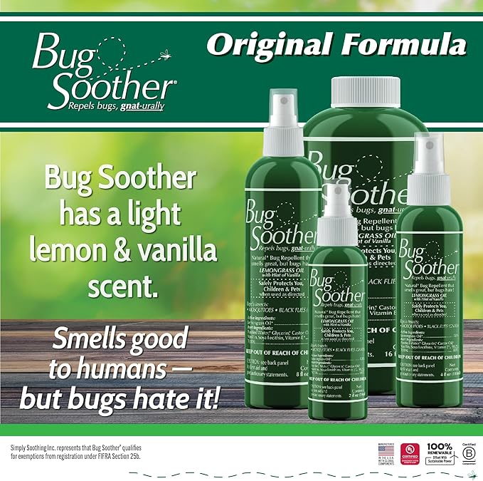 Bug Soother Spray Large Family Pack - Natural Insect, Gnat and Mosquito Repellent & Deterrent - Safe Bug Spray for Adults, Kids, Pets, & Environment - Made in USA