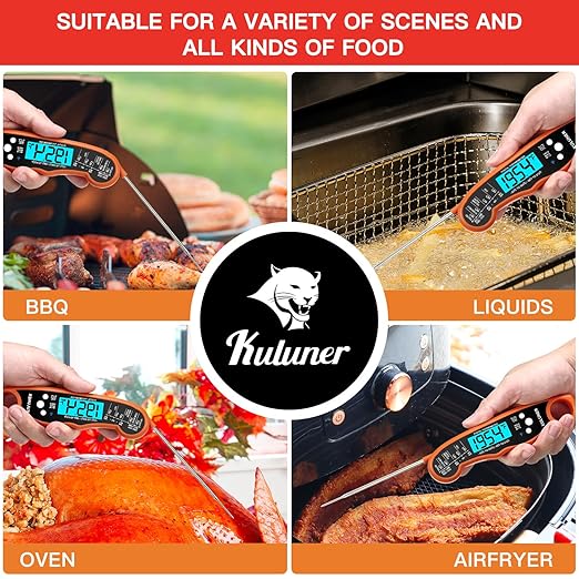 TP-01 Waterproof Digital Instant Read Meat Thermometer with 4.6 Folding Probe Backlight Calibration Function for Cooking Food Candy, BBQ Grill, Liquids,Beef(Orange)
