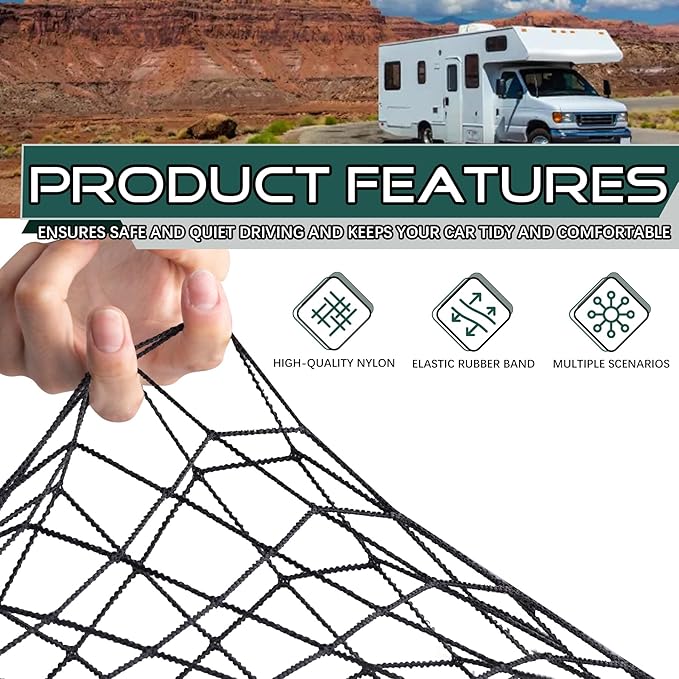 JINGKE 2 Pcs Small Cargo Net Pocket Elastic Mesh Netting Car Mesh Pouch with Screws and Hooks for Trunk RV Boats Home Cargo Storage (23.6'' x 9.8'')